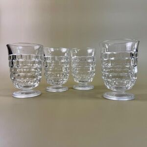 Vintage Indiana Glass Footed Juice Cups | Clear Paneled Tumblers | Set of 4